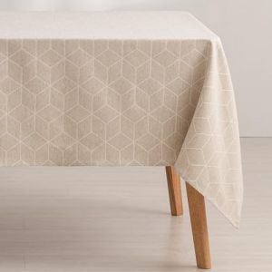 Nappe en coton jacquard antitaches g&eacute;om&eacute;trique lin 140x300 cm