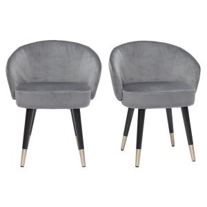 Miliboo Chaises design velours gris et pieds métal noir doré (lot de 2) BRIZO