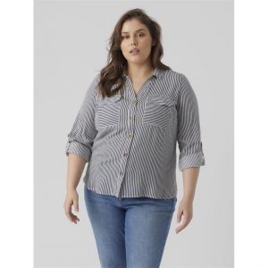 Chemisier FEMME Vero Moda Curve avec manches longues et col v bleu marine rayé