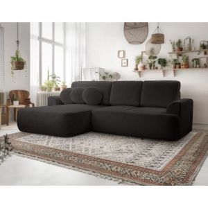 Candela - canap&eacute; d'angle gauche 4 places - convertible avec coffre - en tissu bouclette - Noir
