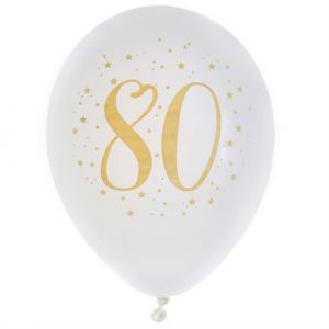 Ballon latex anniversaire 80ans blanc et or 23cm (x8) REF/6571