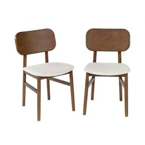 Lot de 2 chaises vintage bois dhévéa finition brossée noyer et tissu. L 52 x P 45 x H 80cm - OLYMPIE