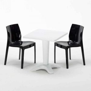 Grand Soleil Table et 2 chaises colorées polypropylene extérieurs PATIO | Ice Noir anthracite - Blanc