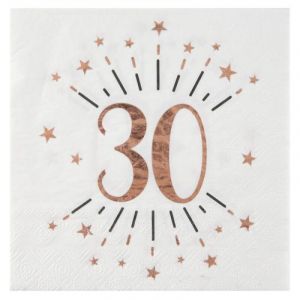 Santex Serviette de table anniversaire 30ans blanche et rose gold métallique (x10) REF/7350