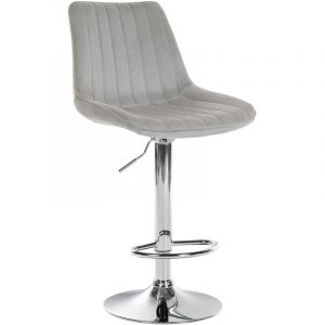 CLP Tabouret de bar Toni en Velours Pied trompette en M&eacute;tal gris Chrome