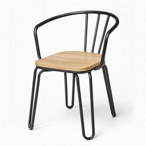 Kosmi Chaise en m&eacute;tal noir mat, bois clair &ndash; pieds &eacute;pingle et dossier ajour&eacute; - Style industriel