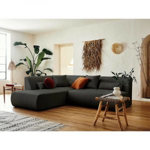 Canapé modulable 5 places angle gauche en tissu gris foncé