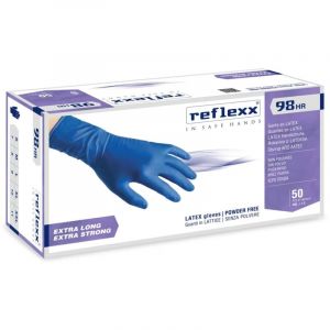 Reflexx R98/L Hi-Risk Gants en latex sans poudre, L, bleu, 50