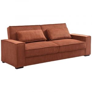 Vente-unique - Canapé 3 places convertible en velours côtelé terracotta finoro