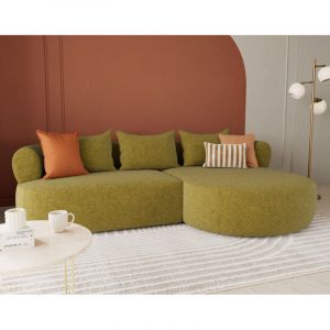 Lisa Design - Angela - canapé d'angle droit 4 places en velours texturé - vert