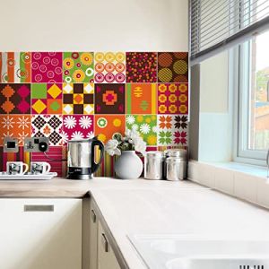 Sticker Mural Carrelage adhésif Cuisine Salle de Bain - 24 Stickers CARRELAGES Ethnique SAGAMIHARA - 24stickers10x10cm