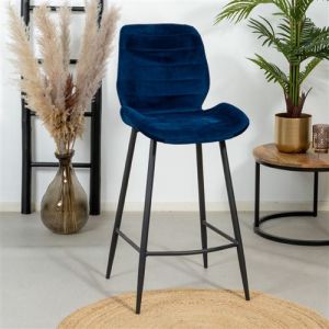 Toby Tabouret de bar en velours bleu fonc&eacute; industriel