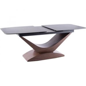 AC-Déco Table à manger extensible en bois avec plateau en verre et céramique - 10 couverts - L 180/240 x P 95 x H 76 cm