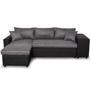 Image de Canape dangle reversible convertible avec coffre et 2 poufs en microfibre et simili Gris Noir Atelier Mundo SA 242 Taille Nic à gauc