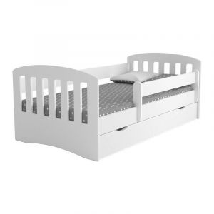 LesTendances Lit enfant avec barrière de sécurité amovible blanc Klaky Sans tiroir 80x160 cm Matelas mousse