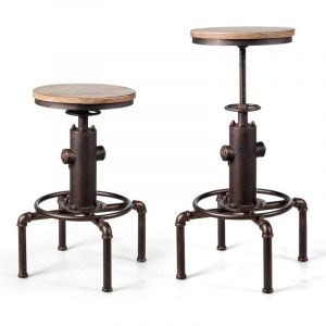 1Pc Tabouret de Bar Industriel-Hauteur Réglable de 60-75CM-Chaise Haute Cuisine avec Pieds Antidérapants et Repose-Pieds