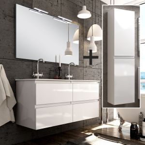 Cosyneo - Ensemble meuble de salle de bain 120cm double vasque + colonne de rangement - blanc - balea