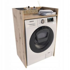 Meuble de salle de bain pour machine à laver, chêne artisanal, 66 x 51,8 cm, étagère MK