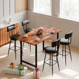 Tabouret de Bar - Noir - Si&egrave;ge en PU Imperm&eacute;able - Support 136kg - Hauteur 65cm - Lot de 4