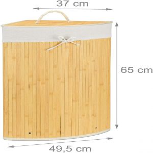 Panier corbeille à linge pliant pliable avec sac triangle 65 cm bambou nature 13_0001902_8