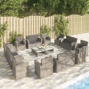 Image de VidaXL Salon De Jardin 16 Pcs Avec Coussins R¿¿Sine Tress¿¿E Gris