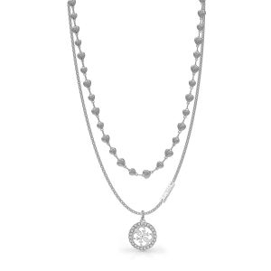 Image de Guess Collier et pendentif TROPICAL SUN UBN78009 - Collier et pendentif acier rhodié double chaîne c?urs 4G Cristaux Swarovski Femme