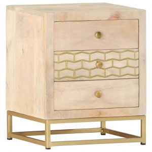 VidaXL Table de chevet Doré 40 x 30 x 50 cm Bois de manguier massif