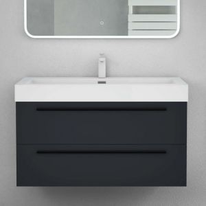 Mai&mai - Meuble de Salle de Bain Anthracite mat 90cm Meuble sous Vasque Quadratto Meuble Suspendu avec Vasque