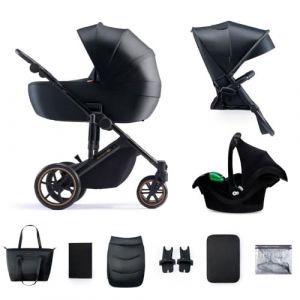 Kinderkraft Poussette Prime 2 + Nacelle + Coque Auto Mink Pro - Venezian Black