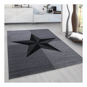 Allotapis Tapis gris pour salon étoile design Hipora Gris 80x150 - Gris