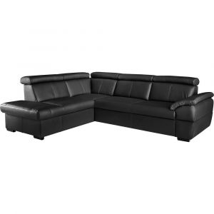Canapé d'angle convertible en cuir italien de luxe 5/6 places tony, avec coffre, noir, angle gauche - Noir