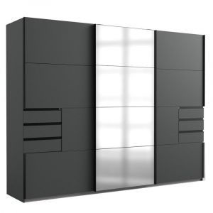 Image de Inside75 Armoire coulissante AMORA 270cm graphite 6 tiroirs porte sobre mlroir