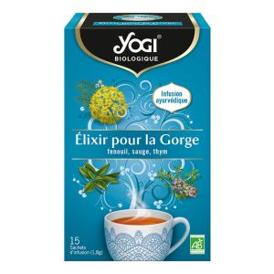 Yogi Tea Biologique Elixir pour la Gorge, Infusion 100% Bio Fenouil, Sauge et Thym, 15 Sachets thermosoudés et sans agrafe, 21.6 g, 311316