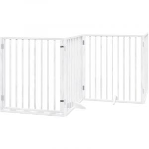 VidaXL Barrière pour chiens et porte 4 panneaux blanc bois de peuplier