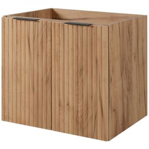 Furnidea - Meuble suspendu sous lavabo FLOW CH&Ecirc;NE 60 cm - 2 portes - fa&ccedil;ades rainur&eacute;es