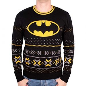 Cotton Division Sweat De Noël - Batman - Logo Classique Noir Et Jaune - Taille M