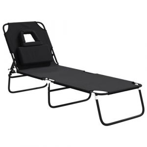 VidaXL Chaise Longue Pliante Noir Tissu Oxford Acier Enduit De Poudre