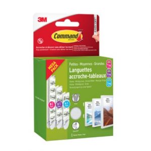 Command Languettes Accroches Tableaux, Multi-Pack, 8 Paires de Grandes, 6 Paires de Moyennes, 4 Paires de Petites Bandes Adh&eacute;sives, Blanches - Fixation sans Dommage