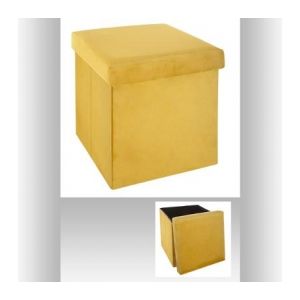 Image de AC-Déco Pouf pliable - L 38 x l 38 x H 38 cm - Velours - Jaune moutarde