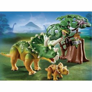 Image de Playmobil 5234 Dinos - Tricératops et son petit avec arbre