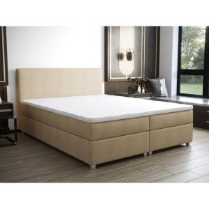 Ensemble complet boxspring tête de lit + sommier + matelas + surmatelas - 160 x 200 cm - Tissu - Beige - ONAN de YSMÉE