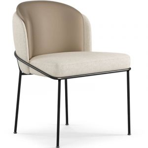 Privatefloor Chaise de salle à manger - Tapissée en tissu - Amin Beige - Métal, Bois, Cuir végétalien, Microfibre - Beige