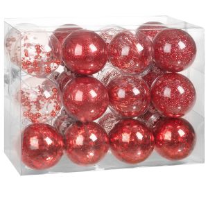 24 boules de No&euml;l rouge 6cm en plastique