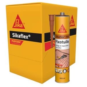 Sika Mastic-colle souple polyur&eacute;thane flex-155 Fixotuile Purform terre cuite - R&eacute;paration et collage de tuiles - Tous types de tuiles - Carton de 12 cartouches de 300ml