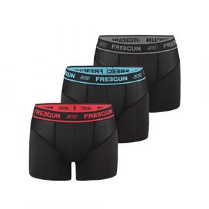 Freegun Boxer Homme Durable, Calecon Homme, AKTIV, Agr&eacute;able et sans D&eacute;formation (Lot de 3), Noir, Bleu, Gris, Rouge, Taille M
