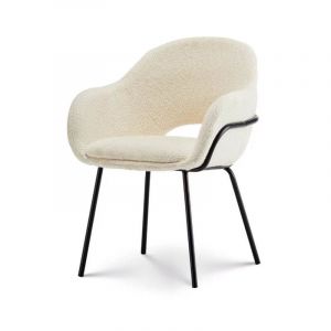 Kosmi Chaise en tissu beige ANDREA aspect bouclette et accoudoirs