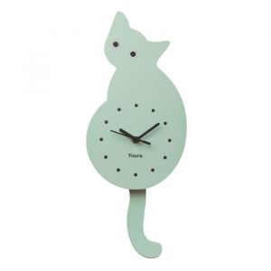 Fisura Horloge Murale Vert Menthe en Forme de Chat. Horloge Murale silencieuse sans tic-tac. Horloge Murale Vert Menthe. Horloge en Bois. 46 x 8 centimètres. 1 Pile AA (Non Incluse)