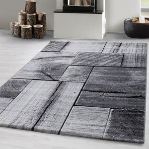 Carpetsale24 Tapis moderne &agrave; poils ras, tendance Noir Tapis 160x230 cm mod&egrave;le de mur en bois 3D, tapis moelleux