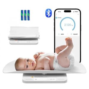 VEVOR Pèse-bébé Numérique, Balance Bébé Intelligent Bluetooth 2-en-1, avec Plateau Amovible, Fonction de Maintien et de Tare, Capacité 30 kg, 5 Unités, 3 Piles, pour Tout-petit, Animaux Domestiques