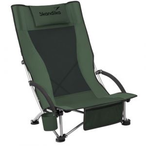 Skandika Beach - Chaise de Plage Pliable - Chaise de Camping Pliante Confortable - Max. 136 kg - Sac de Transport (Noir/Vert))